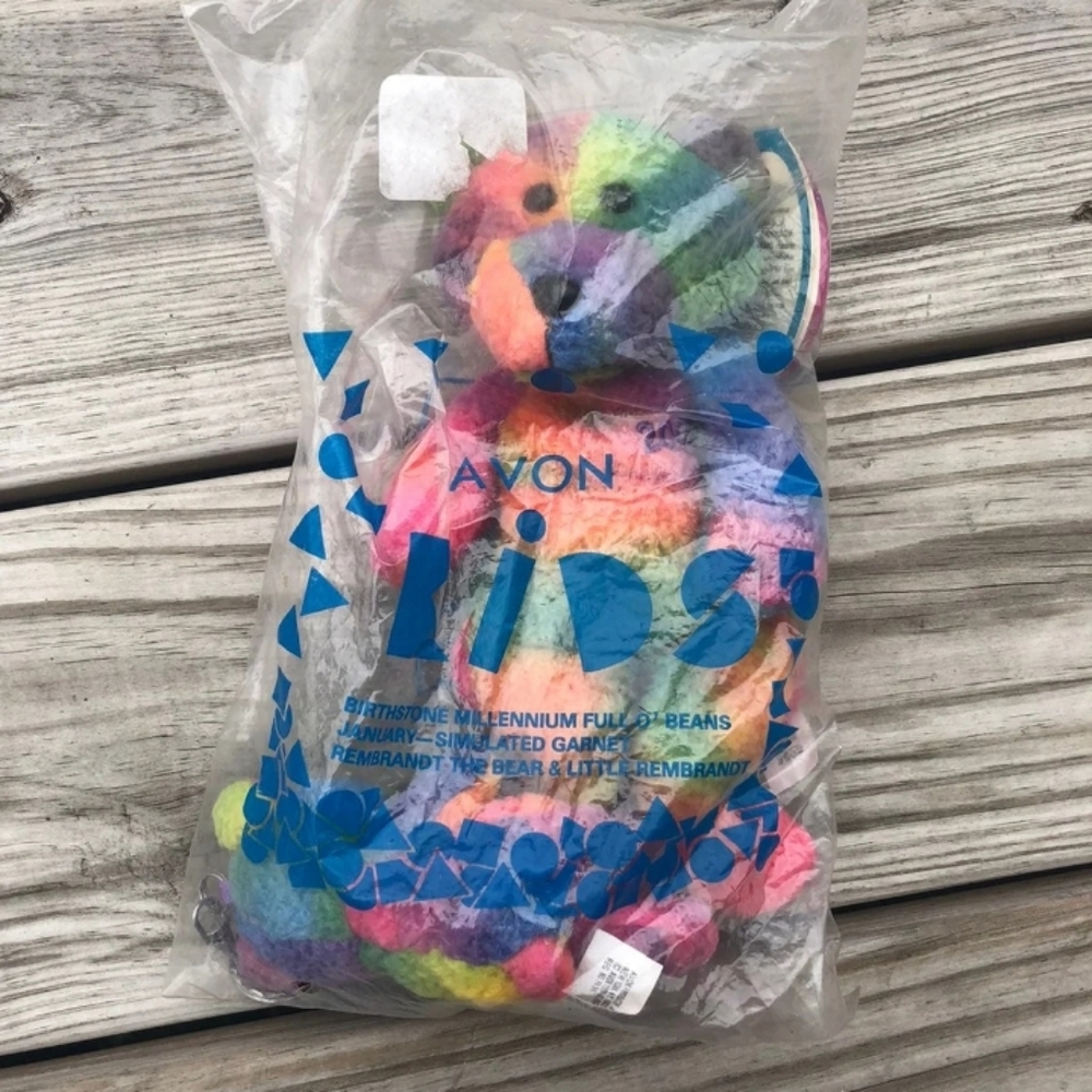 Vintage Avon Full O Beans January Birthstone Tie Dye Bear with Keychain